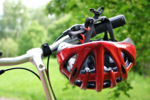 Red bicycle helmet